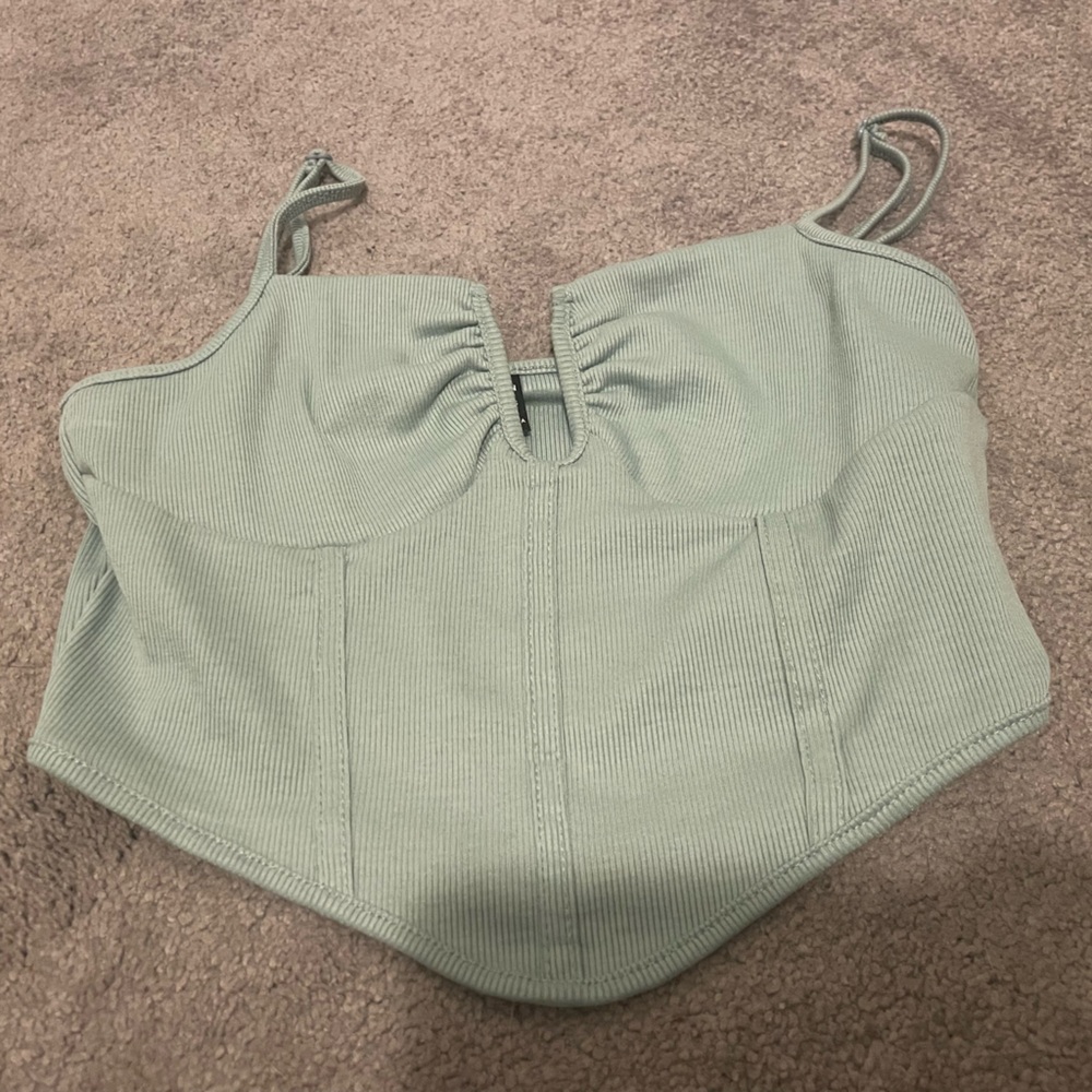 Sage Green Ribbed Crop Top